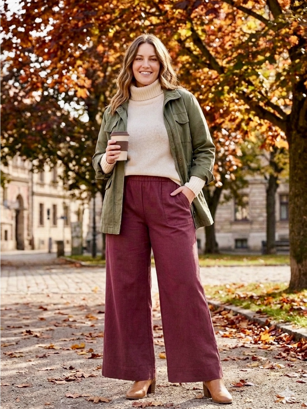 Wide-Leg  Pants in Burgundy Size LP